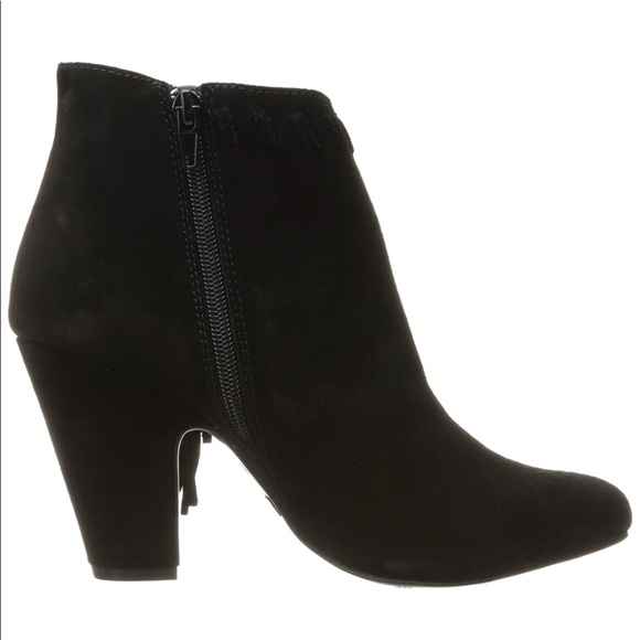 Black Distressed Suede Stitched Fringe Ankle Boots - Picture 3 of 3